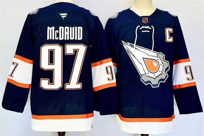 Men%27s Edmonton Oilers #97 Connor McDavid Navy With C Patch Reverse Retro Stitched Jersey